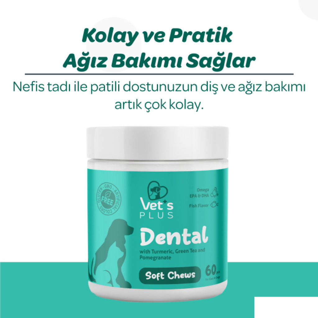 Vet's Plus Dental Kedi ve Köpekler İçin Diş Bakımı Çiğnenebilir Tablet (60'lı)