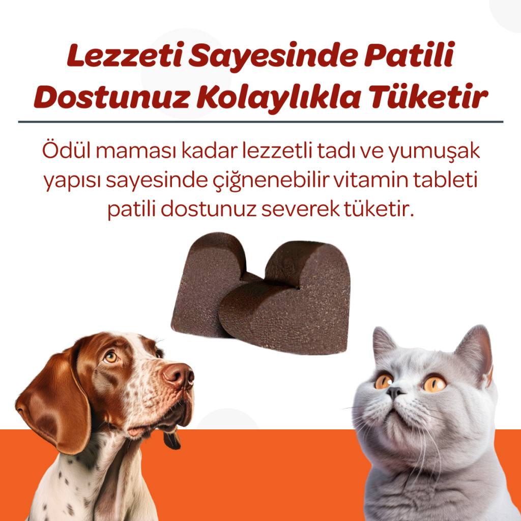 Vet's Plus Multi-Vitamin Kedi ve Köpekler İçin Spirulinalı Vitamin Çiğnenebilir Tablet (60'lı)