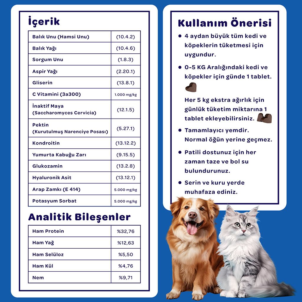 Vet's Plus Hip&Joint Kedi ve Köpekler İçin Eklem Destekleyici Çiğnenebilir Tablet (60'lı)