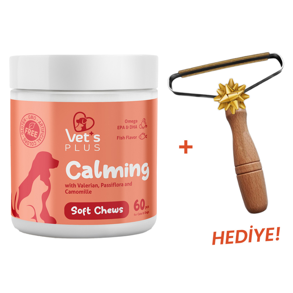Vet's Plus Calming Sakinleştirici Çiğnenebilir Tablet (60'lı)+Tüy Toplama HEDİYE!