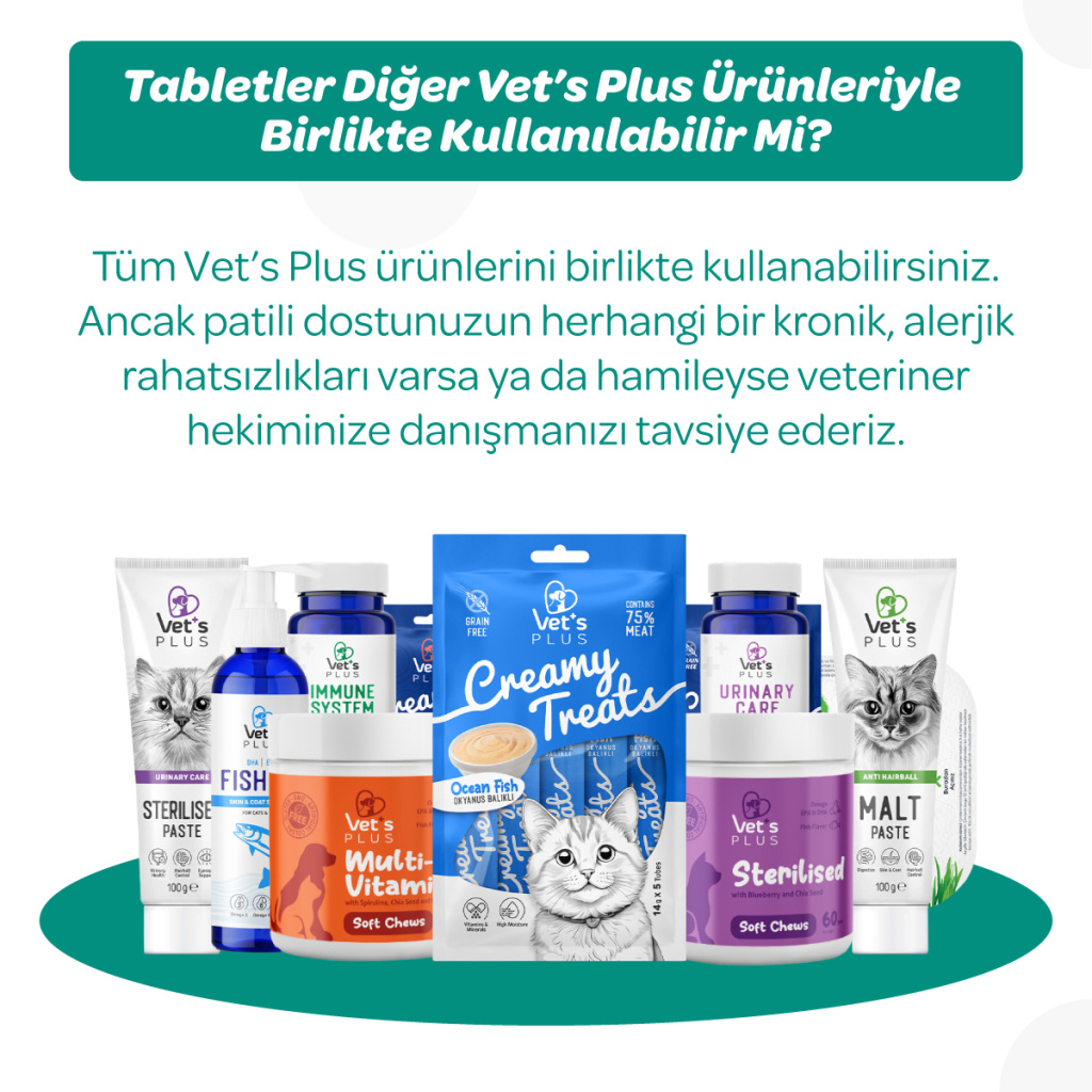 Vet's Plus Calcium Kedi ve Köpekler İçin Kalsiyum Tablet (75'li)+Derma Care Tablet HEDİYE!