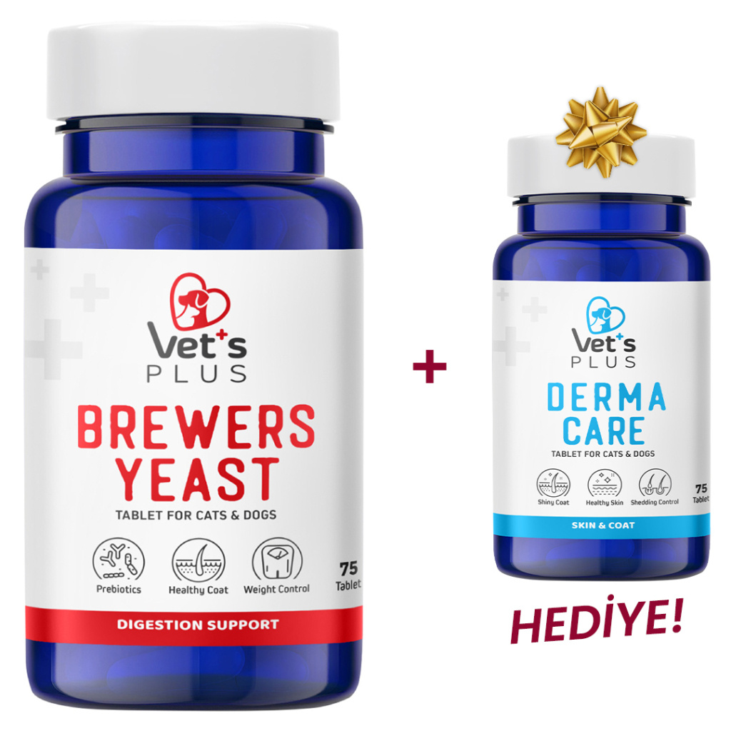 Vet's Plus Brewers Yeast Sindirim Sistemi Destekleyici Tablet (75'li)+Derma Care Tablet HEDİYE!