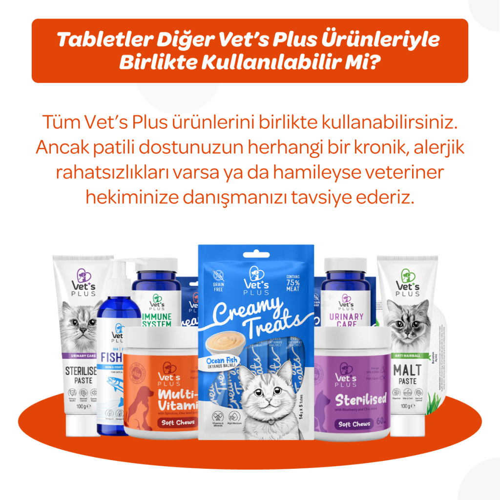 Vet's Plus C Vitamin Kedi ve Köpekler İçin Vitamin Tablet (75'li)+Derma Care Tablet HEDİYE!