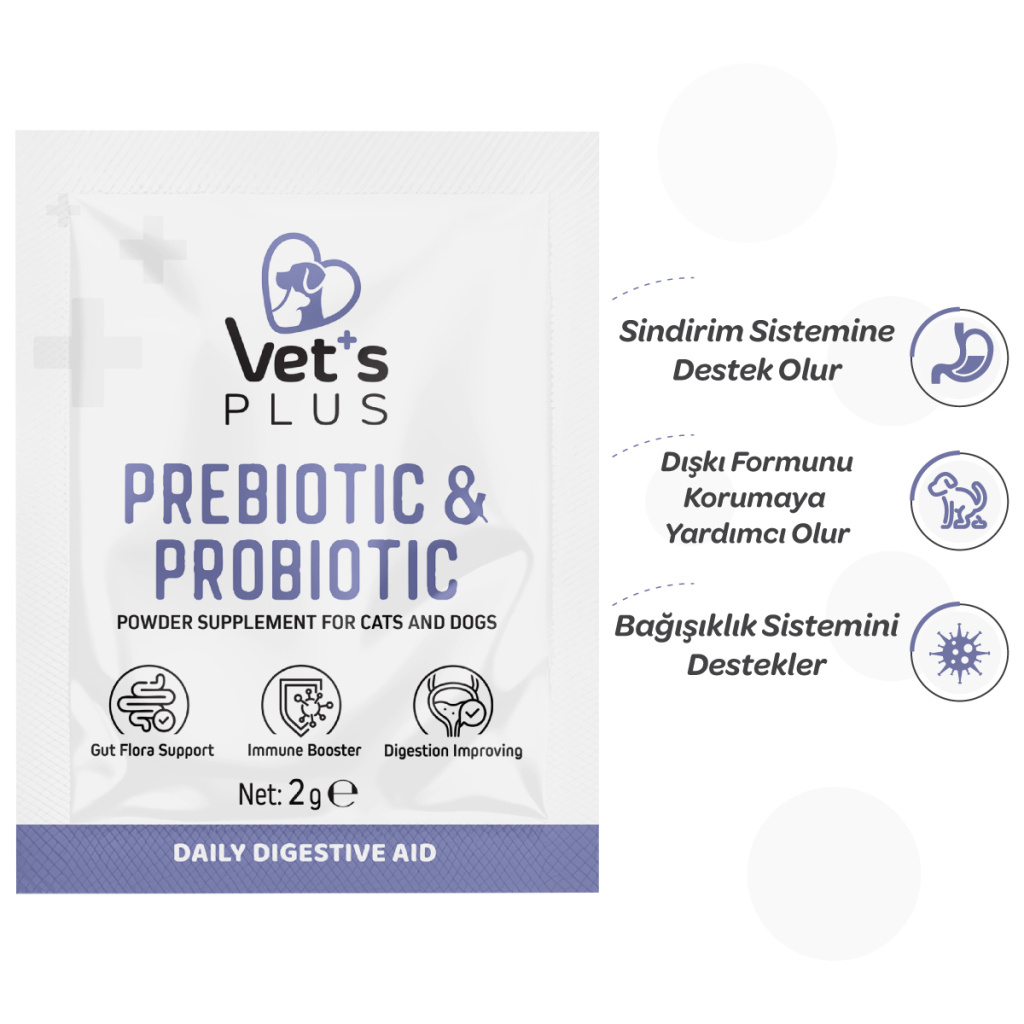 Vet's Plus Kedi ve Köpekler İçin Prebiyotik ve Probiyotik Toz 2gr