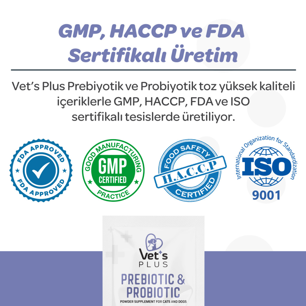 Vet's Plus Kedi ve Köpekler İçin Prebiyotik ve Probiyotik Toz 2gr
