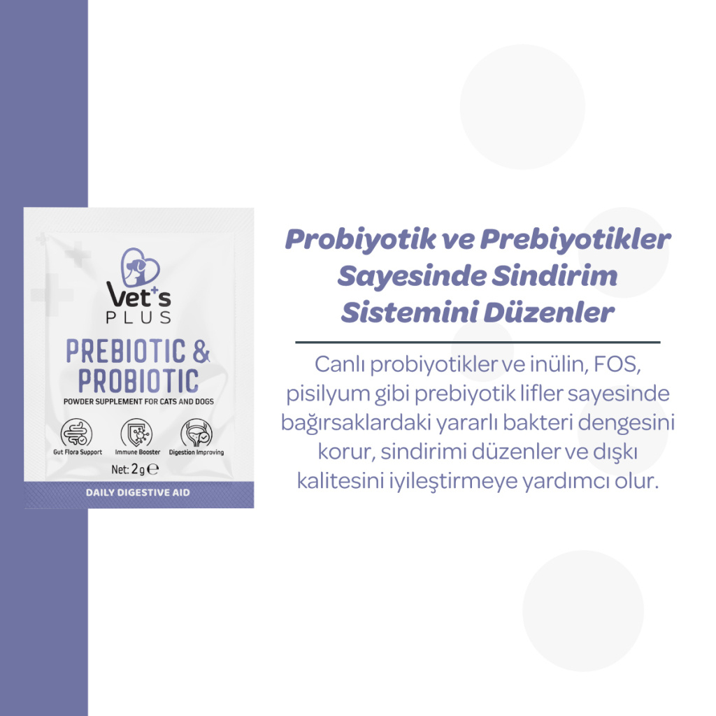 Vet's Plus Kedi ve Köpekler İçin Prebiyotik ve Probiyotik Toz 2gr (15 Adet)