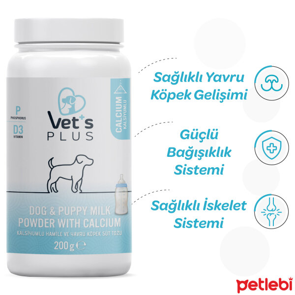 Vet's Plus Hamile ve Yavru Köpekler İçin Kalsiyumlu Süt Tozu 200gr