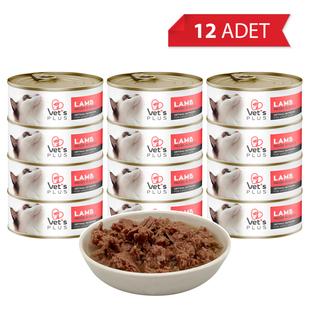 Vet's Plus Optimal Nutrition Kuzu Etli Tahılsız Kedi Konservesi 85gr (12 Adet)