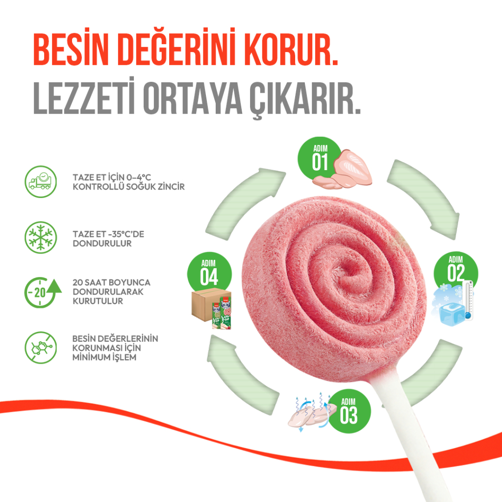 Wanpy LolliPop Dondurularak Kurutulmuş Kızılcıklı Lolipop Kedi Ödül Maması 1,4gr (10'lu)