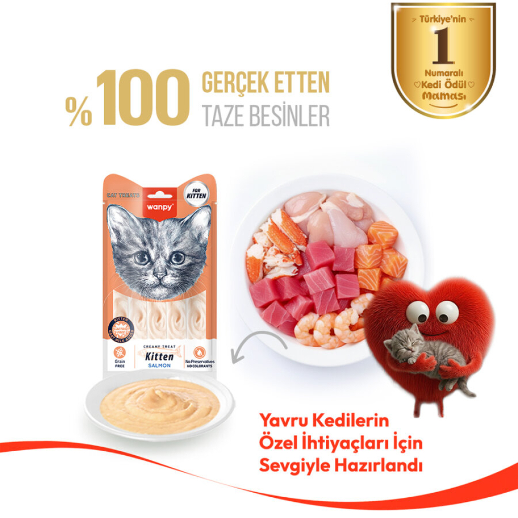 Wanpy Creamy Treat Somonlu Yavru Kedi Krema Ödül Maması 14gr (5'li)
