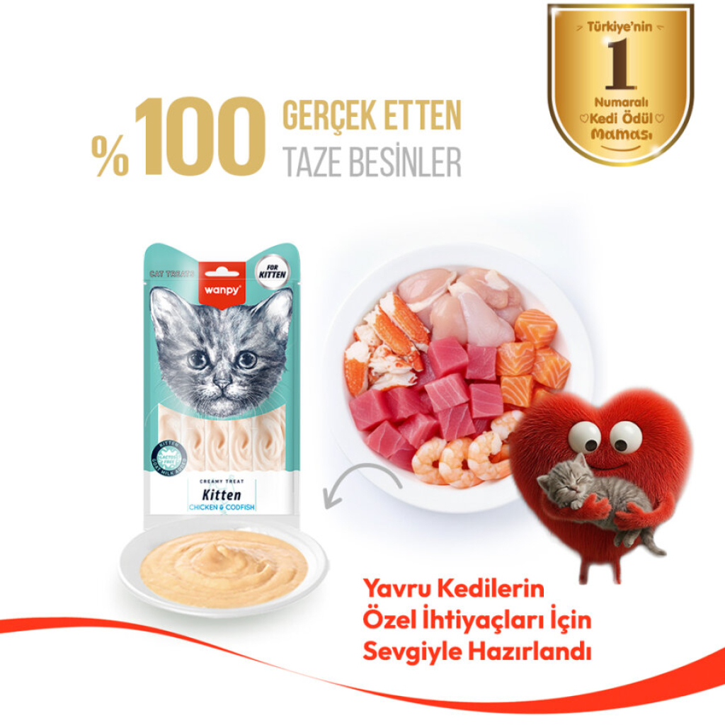 Wanpy Creamy Treat Tavuklu ve Monnalı Yavru Kedi Krema Ödül Maması 14gr (5'li)