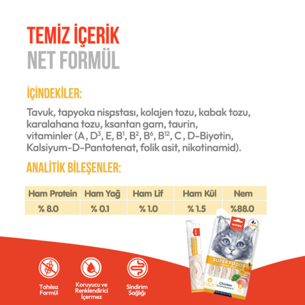 Wanpy Super Foods Balkabağı ve Kara Lahanalı Kedi Krema Ödül Maması 14gr (5'li)