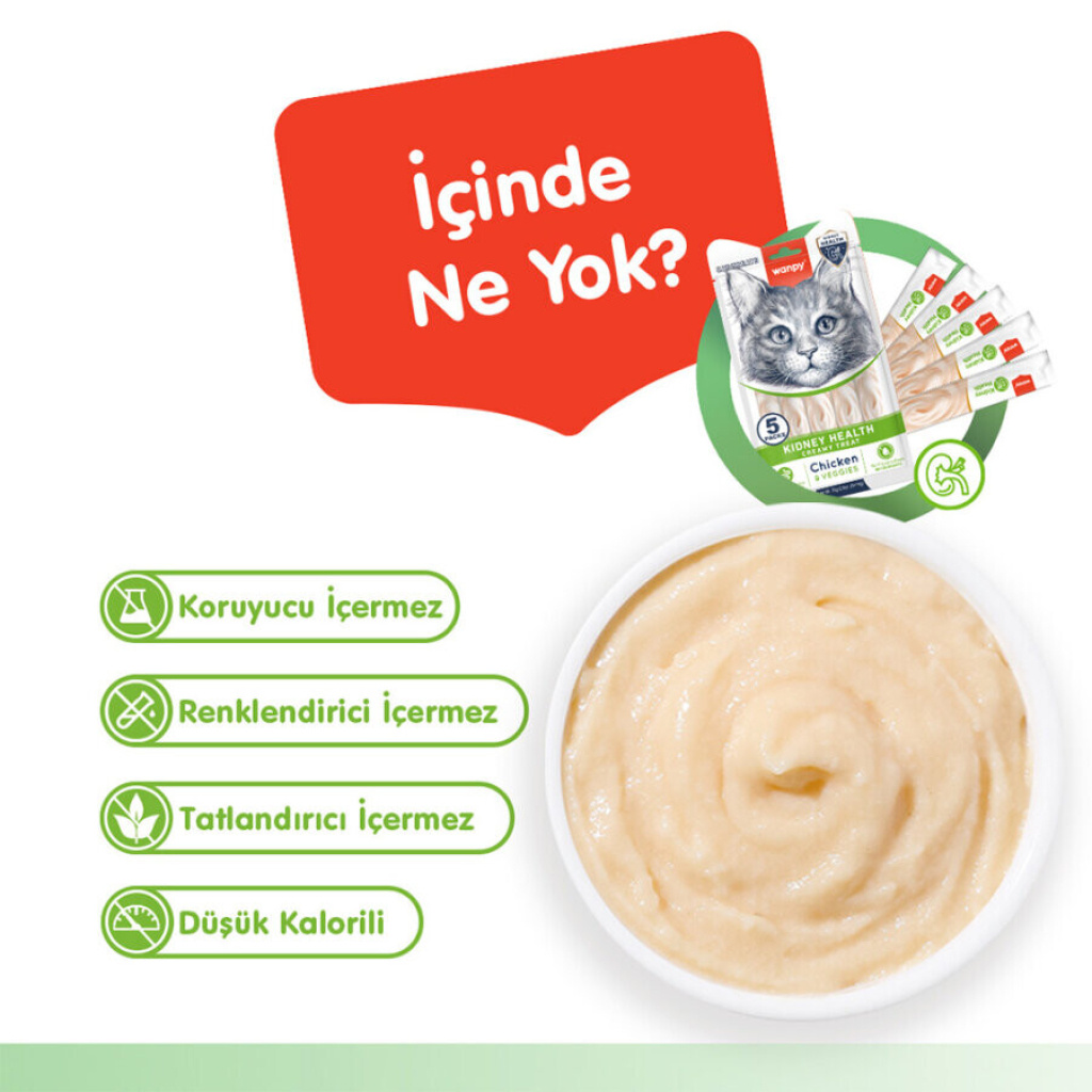 Wanpy Kidney Health Tavuklu ve Sebzeli Böbrek Sağlığı Desteği Krema Kedi Ödül Maması 14gr (5'li)