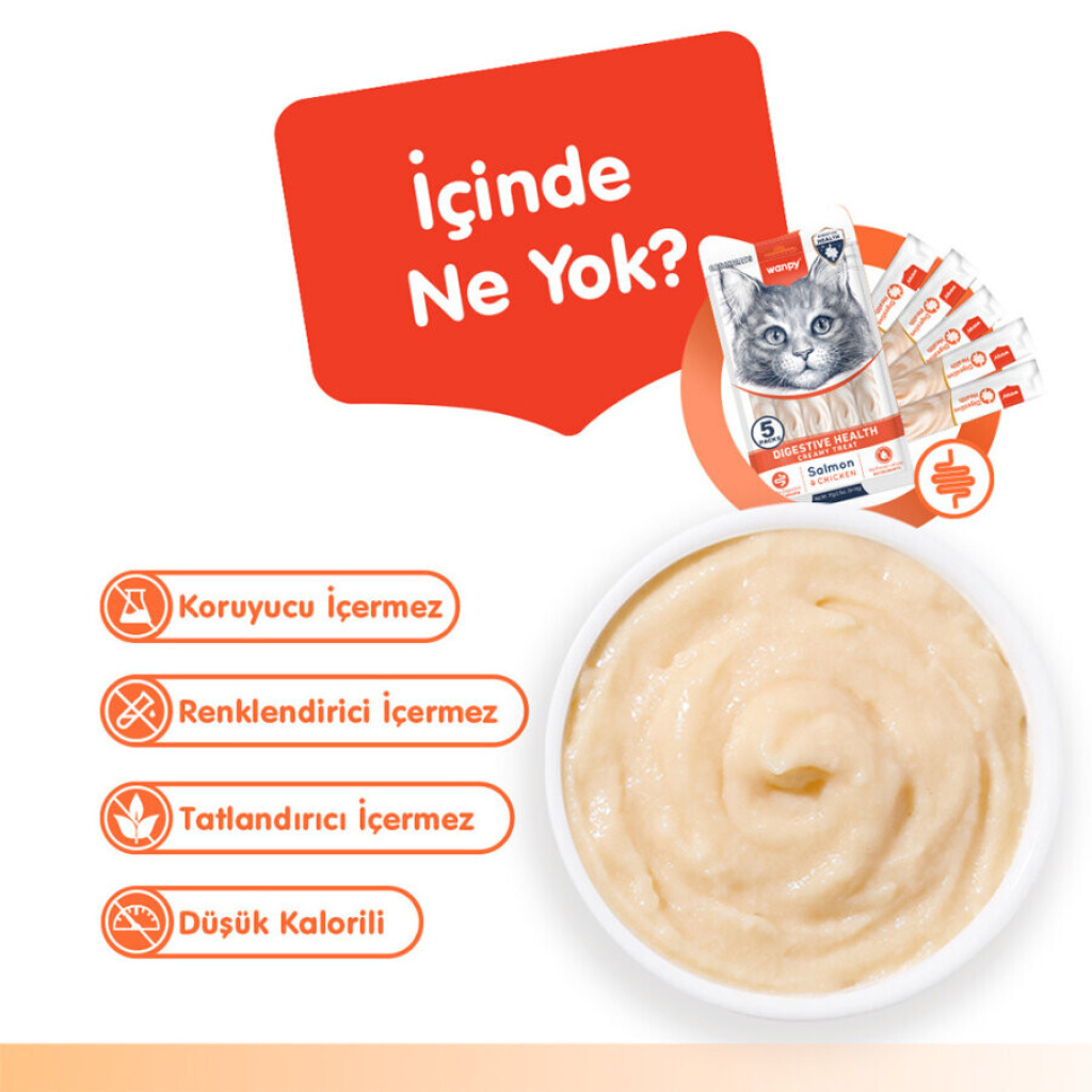 Wanpy Digestive Health Somonlu ve Tavuklu Sindirim Desteği Krema Kedi Ödül Maması 14gr (5'li)