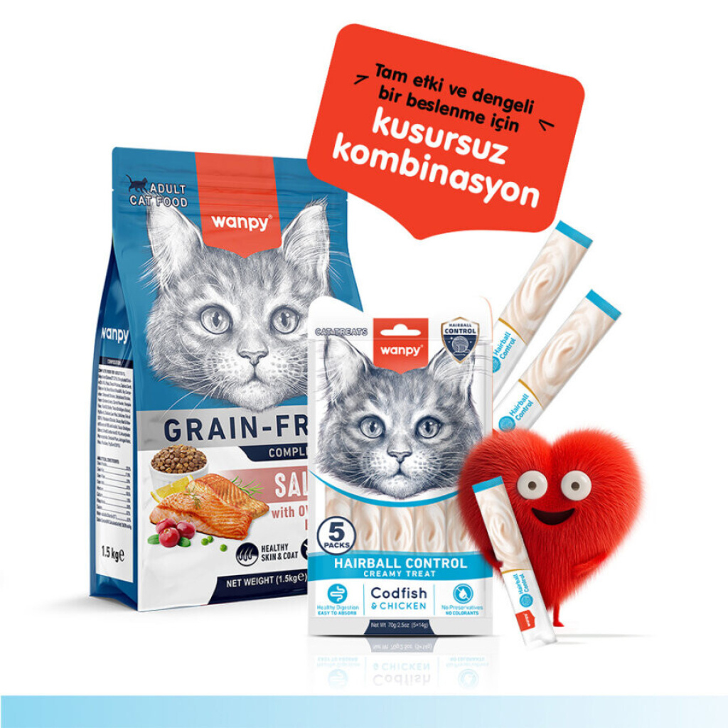 Wanpy Hairball Control Morinalı ve Tavuklu Tüy Yumağı Önleyici Krema Kedi Ödül Maması 14gr (5'li)