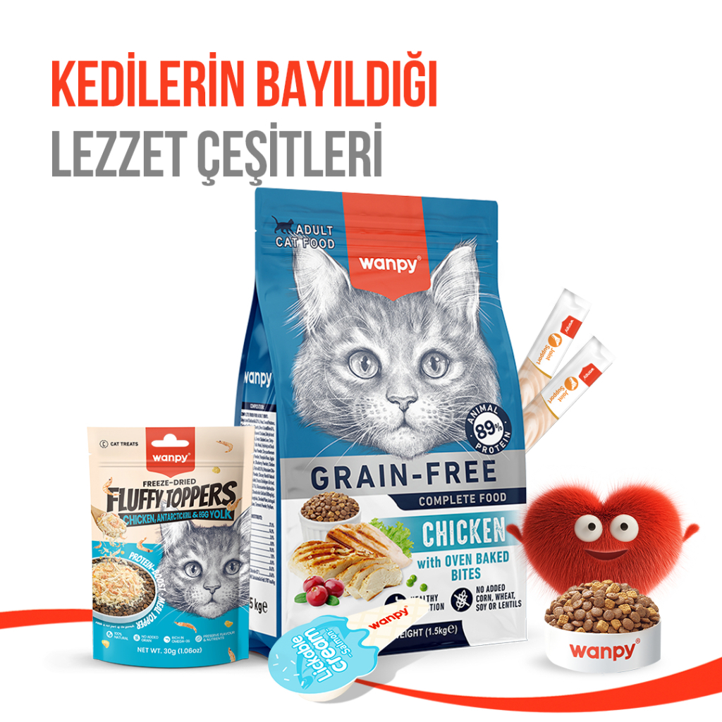 Wanpy Fluffy Topper Dondurularak Kurutulmuş Tavuk Karides ve Yumurta Sarılı Kedi Ödül Maması 30gr