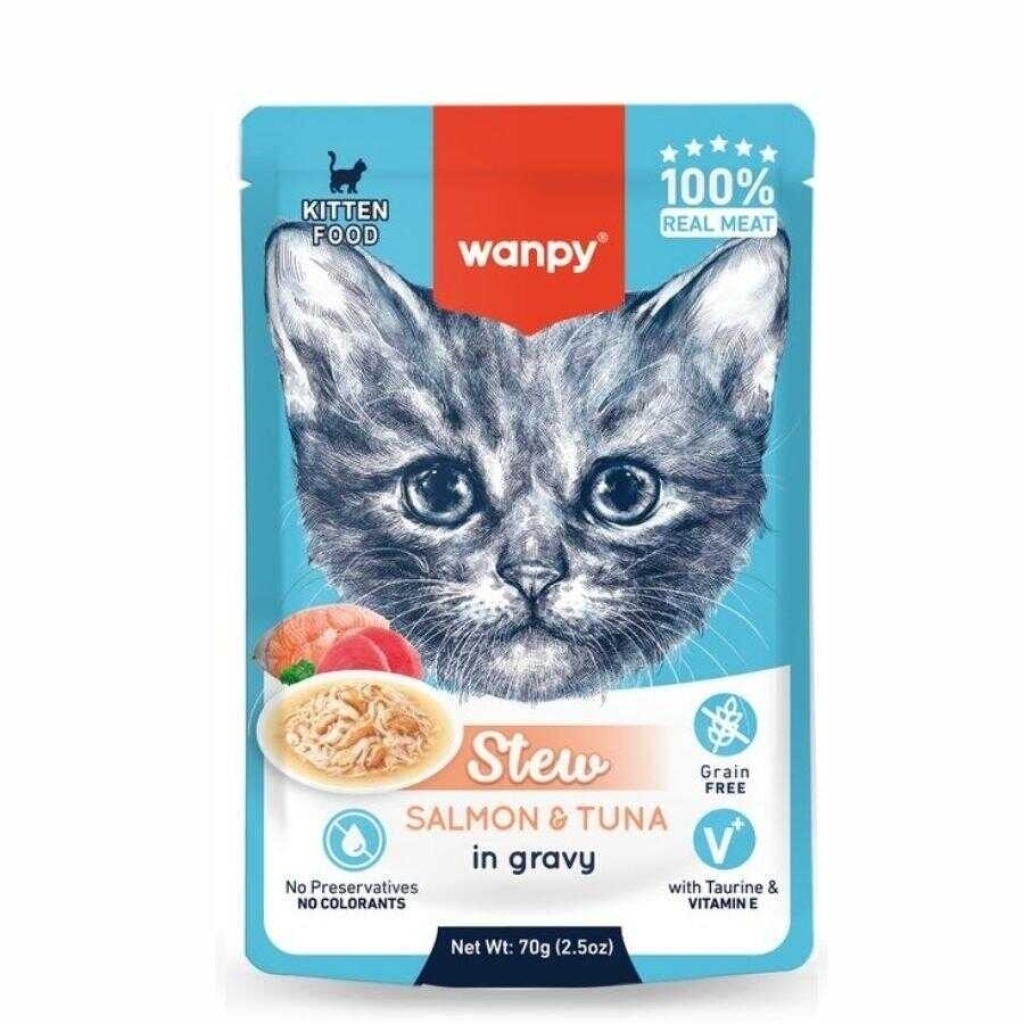 Wanpy Stew Sos İçinde Somon ve Ton Balıklı Yavru Kedi Konservesi 70gr