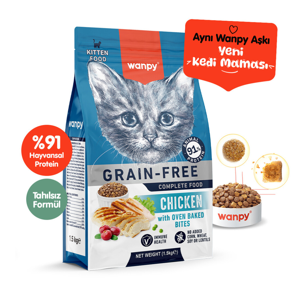 Wanpy Tavuklu Tahılsız Yavru Kedi Maması 1,5kg