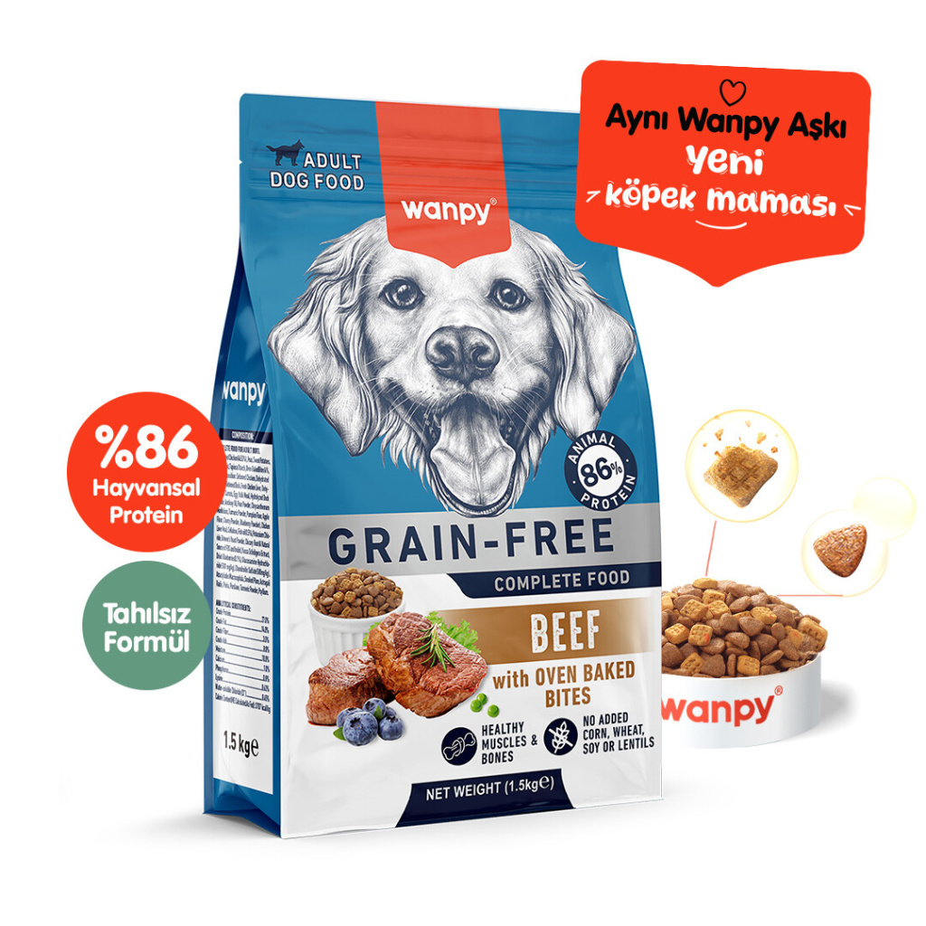 Wanpy Sığır Etli Tahılsız Yetişkin Köpek Maması 1,5kg