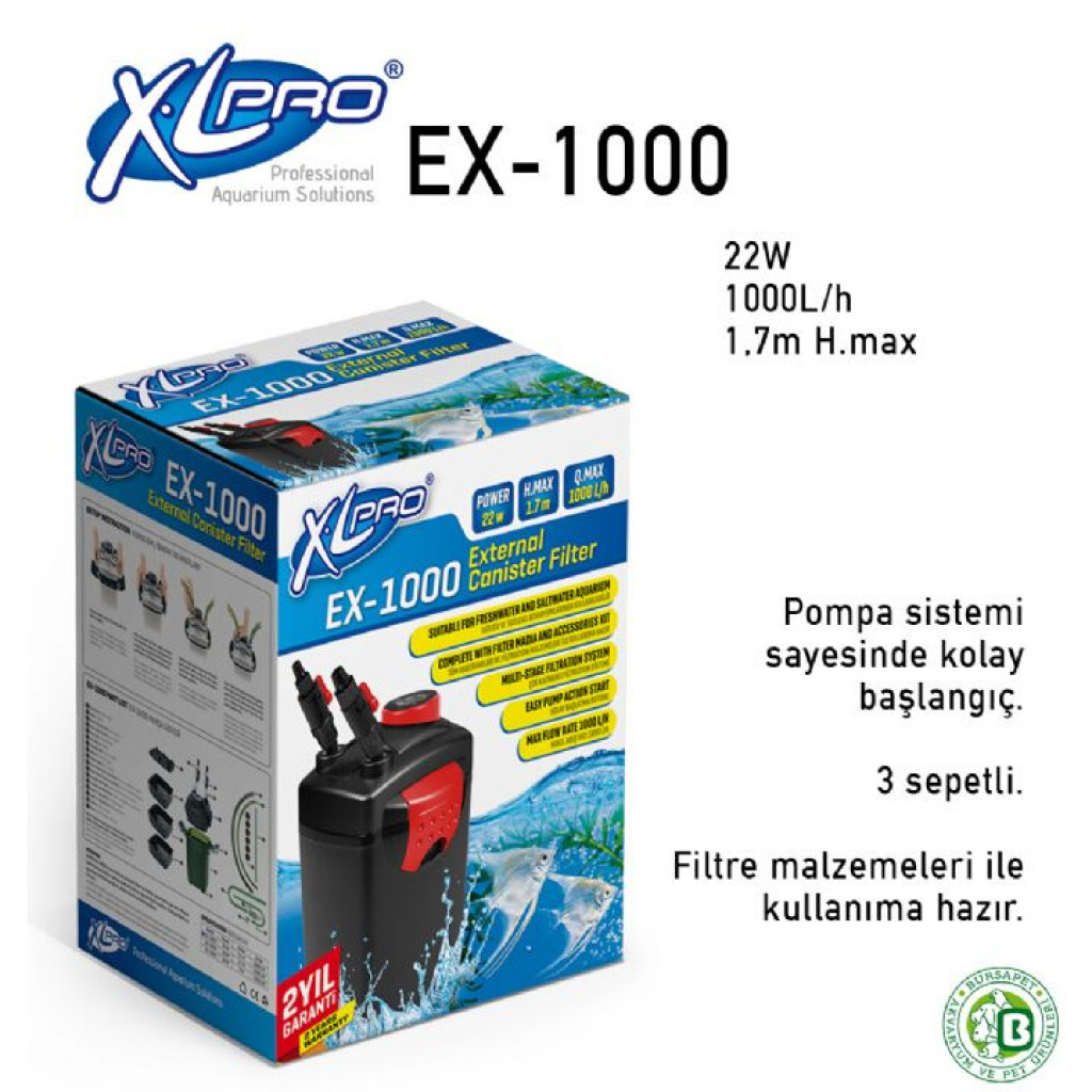 XLPRO EX-1000 Dolu Akvaryum Dış Filtre 1000L/S