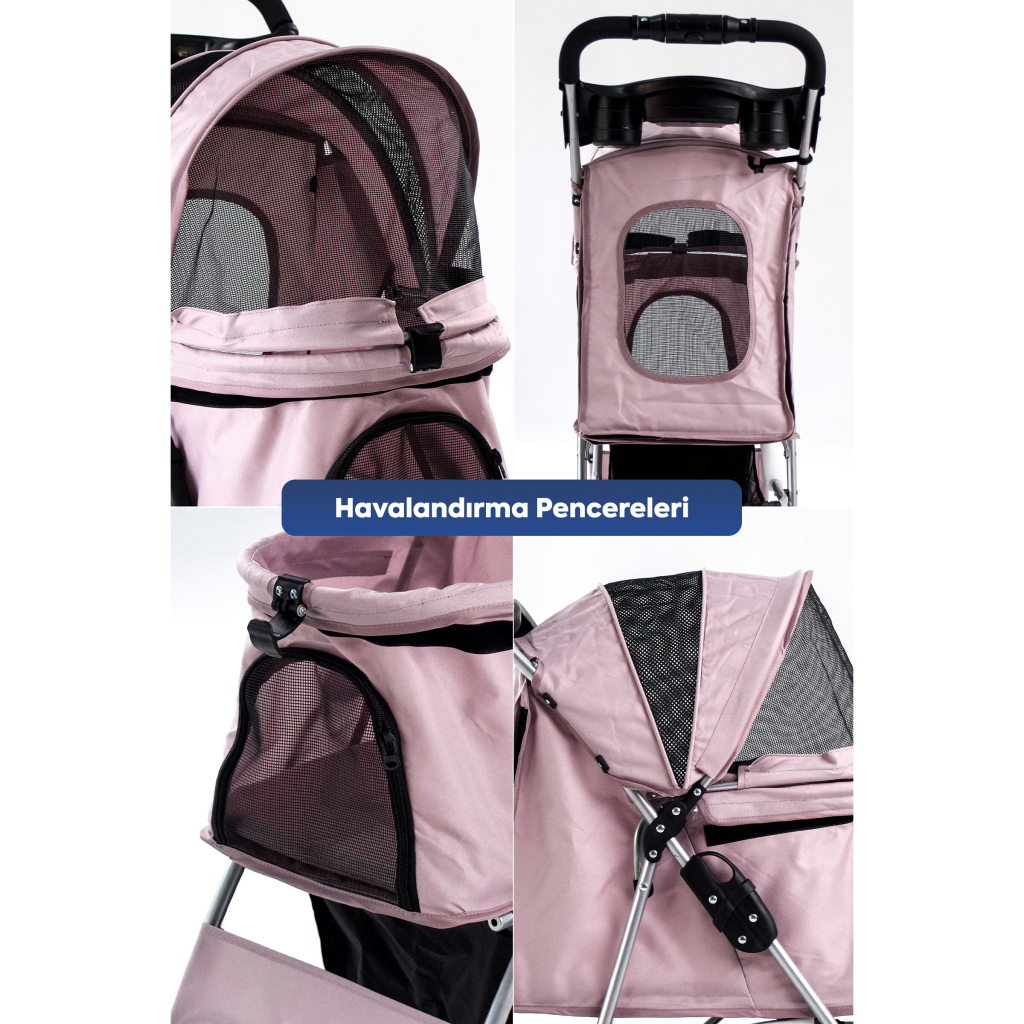 Zampa Favorite Kedi ve Küçük Irk Köpek Taşıma Arabası 46x78x99cm (Pembe)