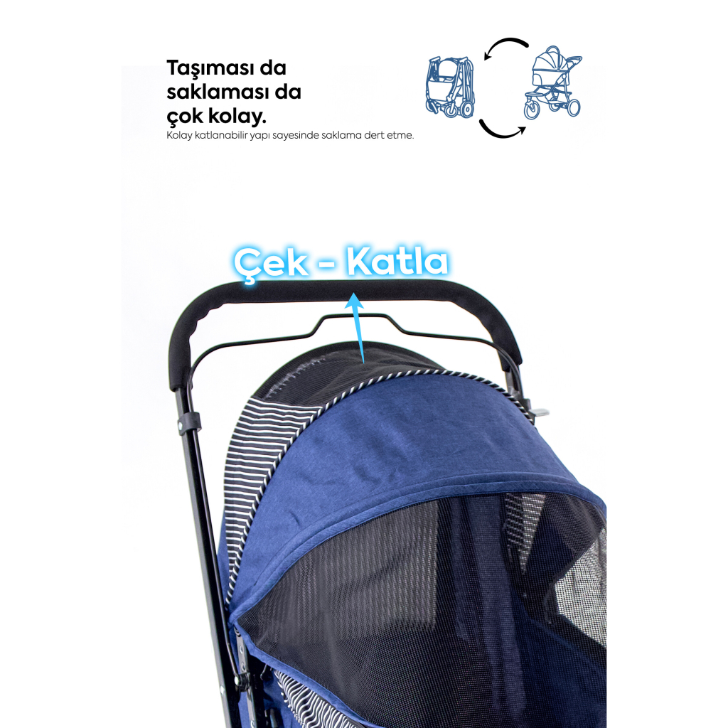 Zampa Nova Kedi ve Köpek Taşıma Arabası 52x76,5x95cm (Lacivert)