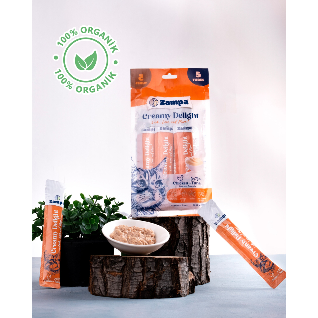 Zampa Tavuklu ve Tuna Balıklı Krema Kedi Ödül Maması 16gr (5'li)