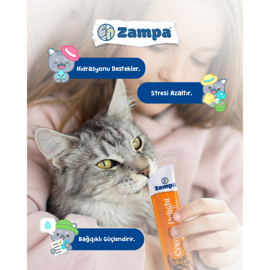 Zampa Tavuklu ve Tuna Balıklı Krema Kedi Ödül Maması 16gr (5'li)