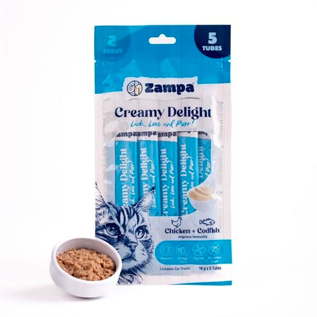 Zampa Tavuklu ve Morina Balıklı Krema Kedi Ödül Maması 16gr (5'li)