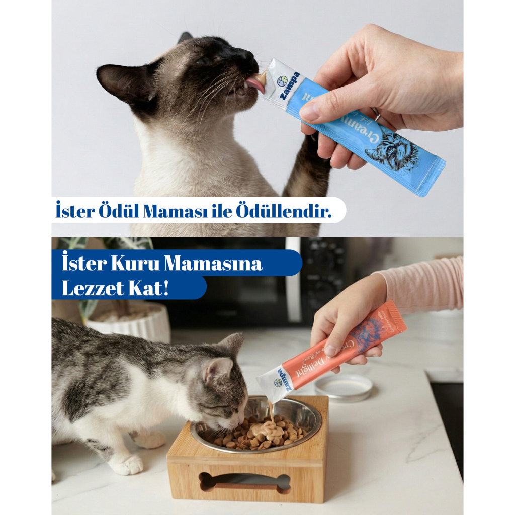 Zampa Tavuklu ve Morina Balıklı Krema Kedi Ödül Maması 16gr (5'li)