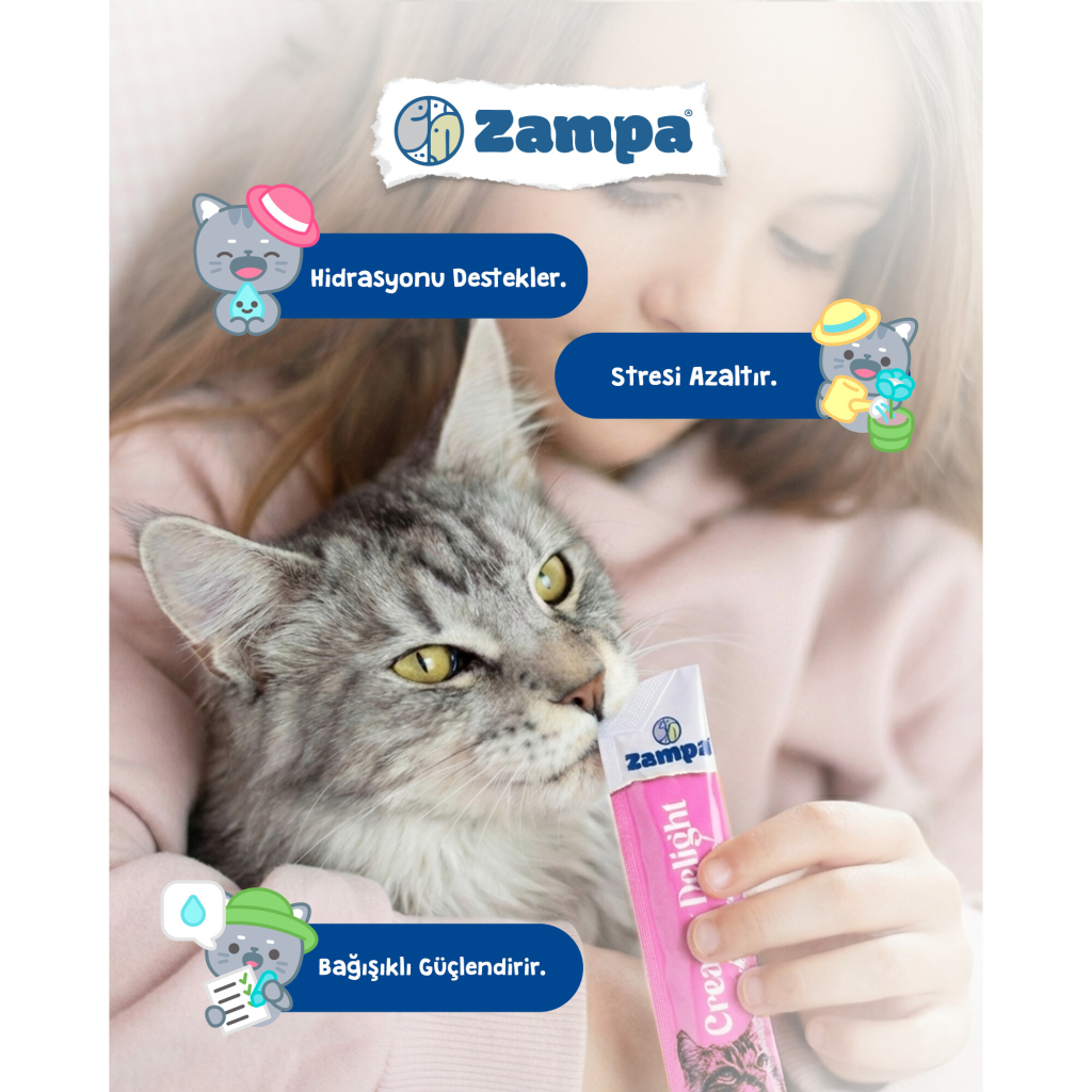 Zampa Ton Balıklı ve Somonlu Krema Kedi Ödül Maması 16gr (5'li)