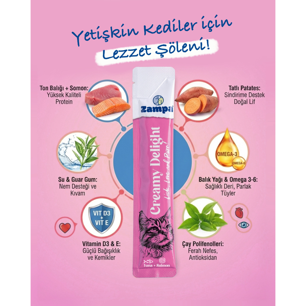 Zampa Ton Balıklı ve Somonlu Krema Kedi Ödül Maması 16gr (5'li)