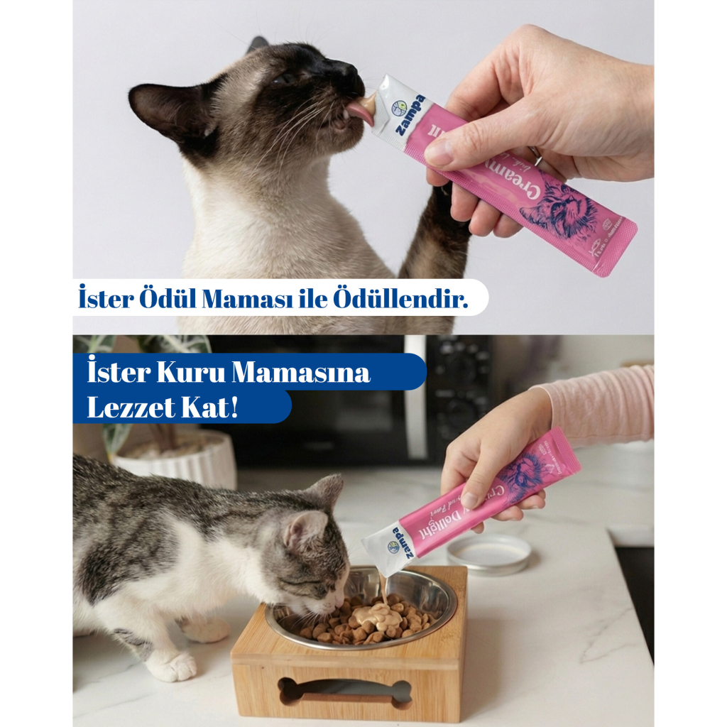 Zampa Ton Balıklı ve Somonlu Krema Kedi Ödül Maması 16gr (5'li)