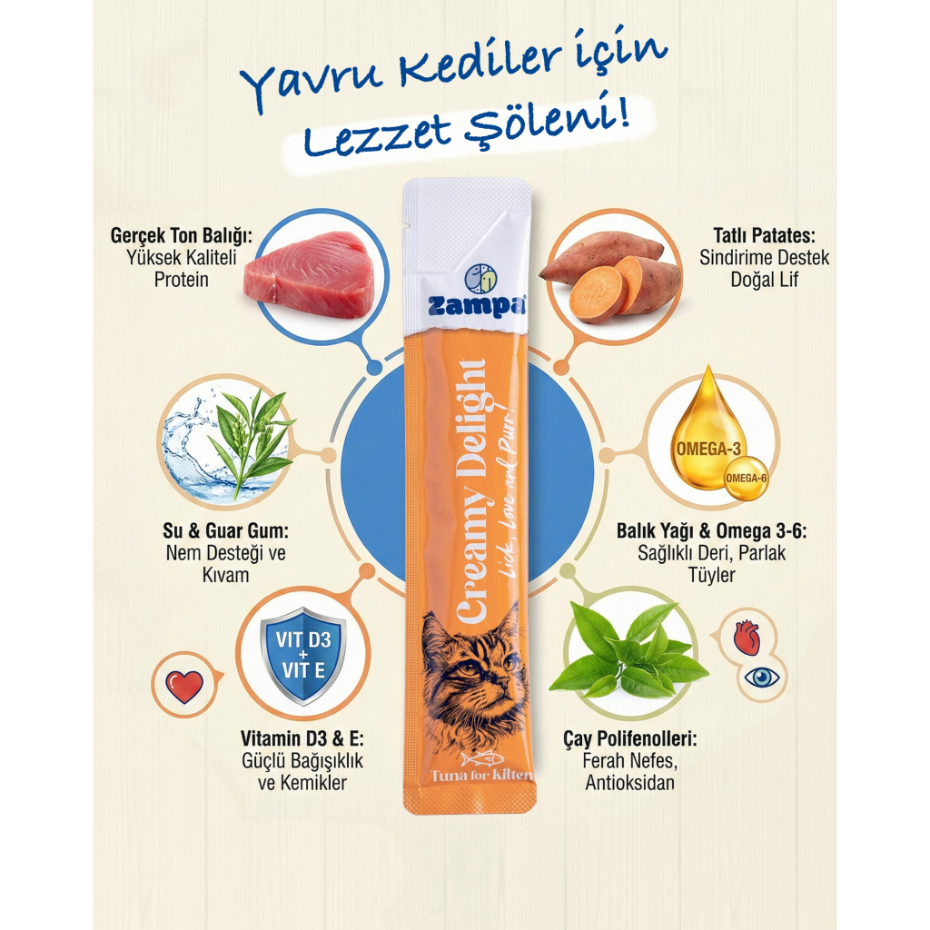 Zampa Ton Balıklı Krema Yavru Kedi Ödül Maması 16gr (5'li)