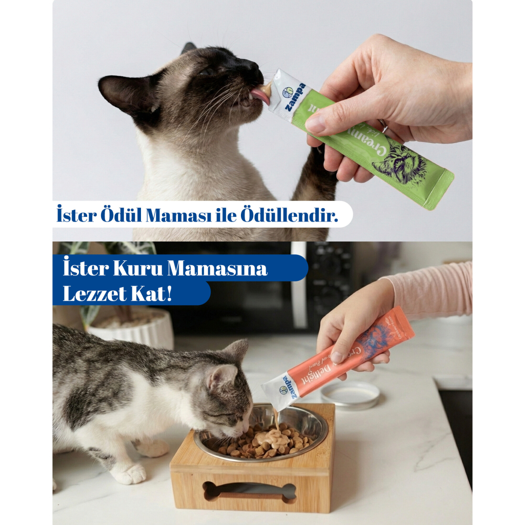 Zampa Ton Balıklı ve Deniz Taraklı Krema Kedi Ödül Maması 16gr (5'li)