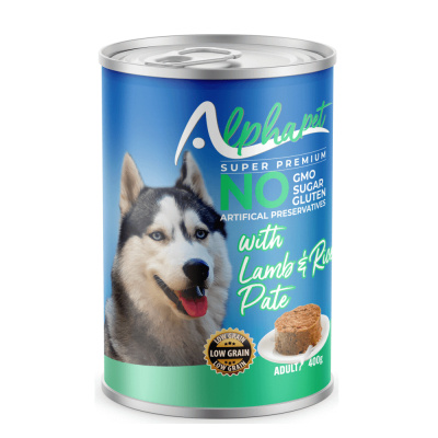 Alphapet Kuzu Etli ve Pirinçli Ezme Yetişkin Köpek Konservesi 400gr