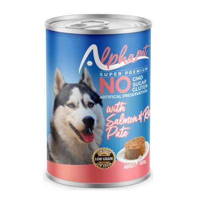 Alphapet Somon Balıklı ve Pirinçli Ezme Yetişkin Köpek Konservesi 400gr