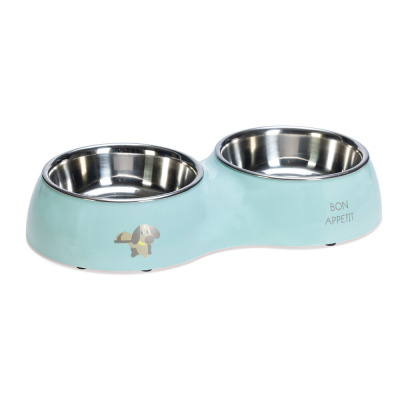Beeztees Paslanmaz Çelik İkili Köpek Mama ve Su Kabı 2x350ml (Turkuaz)