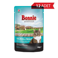 Bonnie Pouch Somonlu ve Alabalıklı Yetişkin Kedi Konservesi 85gr (12 Adet)