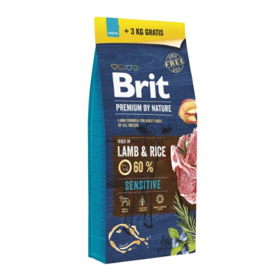 Brit Premium Nature Sensitive Kuzulu ve Pirinçli Yetişkin Köpek Maması 15kg + 3kg HEDİYE!
