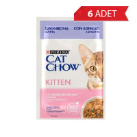 Cat Chow Pouch Sos İçinde Kuzu Etli ve Kabaklı Yavru Kedi Konservesi 85gr (6 Adet)