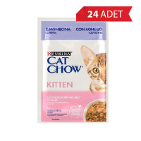 Cat Chow Pouch Sos İçinde Kuzu Etli ve Kabaklı Yavru Kedi Konservesi 85gr (24 Adet)