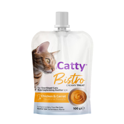Catty Bistro Creamy Treat Tavuklu ve Havuçlu Kısırlaştırılmış Kedi Ödül Maması 100gr