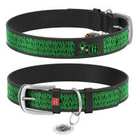 Collar WAUDOG Joker Desenli ve QR Pasaportlu Köpek Deri Boyun Tasması 29-38cm/20mm (Siyah)