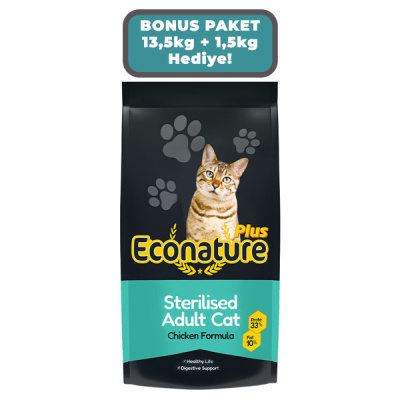 Econature Plus Tavuklu Kısırlaştırılmış Kedi Maması 13,5kg + 1,5kg HEDİYE!