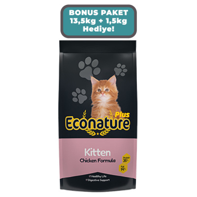 Econature Plus Kitten Tavuklu Yavru Kedi Maması  13,5kg + 1,5kg HEDİYE!