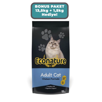 Econature Plus Tavuklu Yetişkin Kedi Maması 13,5kg + 1,5kg HEDİYE!