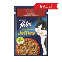 Felix Pouch Jöle İçinde Sığır Etli ve Domatesli Yetişkin Kedi Konservesi 85gr (6 Adet)