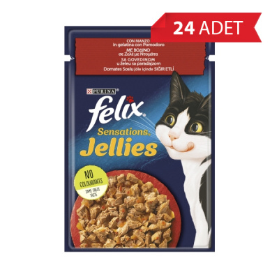 Felix Pouch Jöle İçinde Sığır Etli ve Domatesli Yetişkin Kedi Konservesi 85gr (24 Adet)