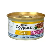 Gourmet Gold Sos İçinde Parça Etli Okyanus Balığı ve Ispanaklı Kedi Konservesi 85gr